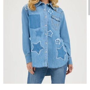 Wrangler x Lainey Wilson Blue Denim button up Top with Star Accents